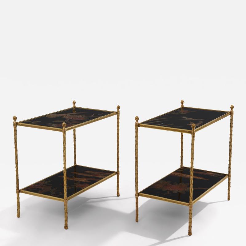  Maison Bagu s Maison Bagu s foliage gilt bronze chinoiserie lacquered end tables 1940s