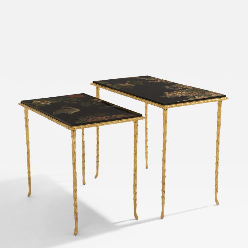  Maison Bagu s Maison Bagu s foliage gilt bronze chinoiserie lacquered side tables 1950s