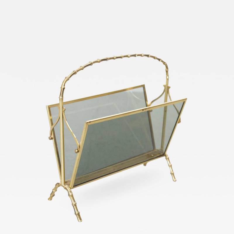  Maison Bagu s Maison Bagues Brass and Glass Faux Bamboo Magazine Rack