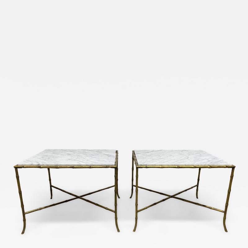  Maison Bagu s Maison Bagues Gilt Iron Carrara Marble Top Side Tables