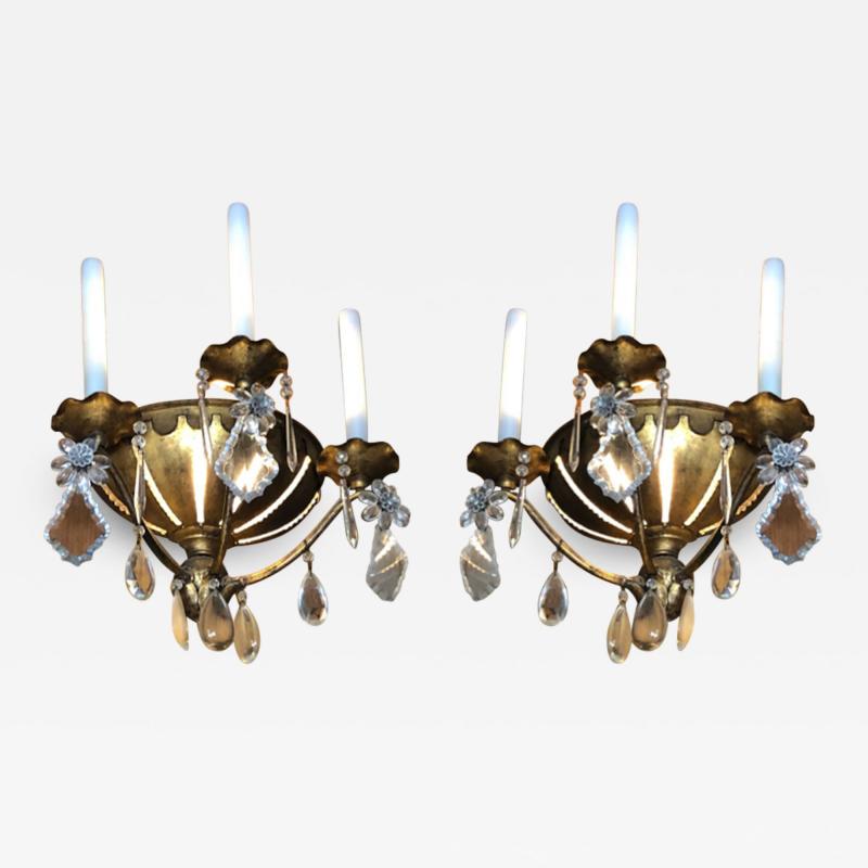  Maison Bagu s Maison Bagues early pair of gold leaf iron and pearl sconces