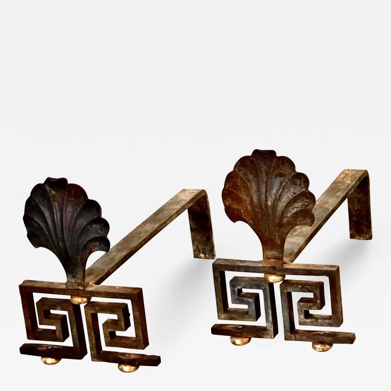 Maison Bagu s Maison Bagues rarest gold leaf refined pair of scallop shaped andirons