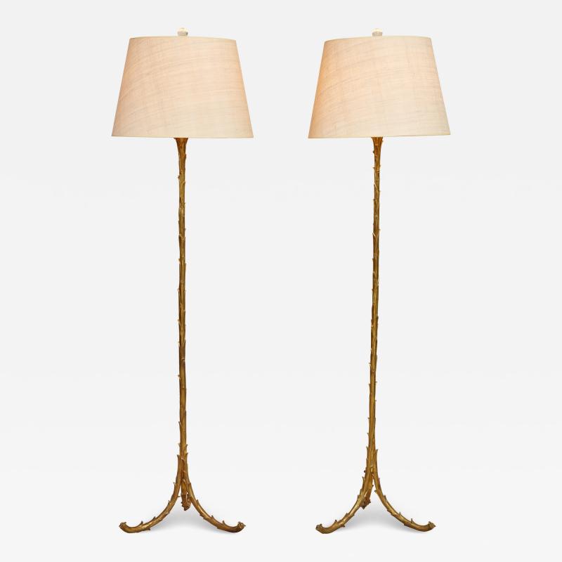  Maison Bagu s Matched Pair of French Art Deco Gilt Bronze Floor Lamps by Maison Bagues