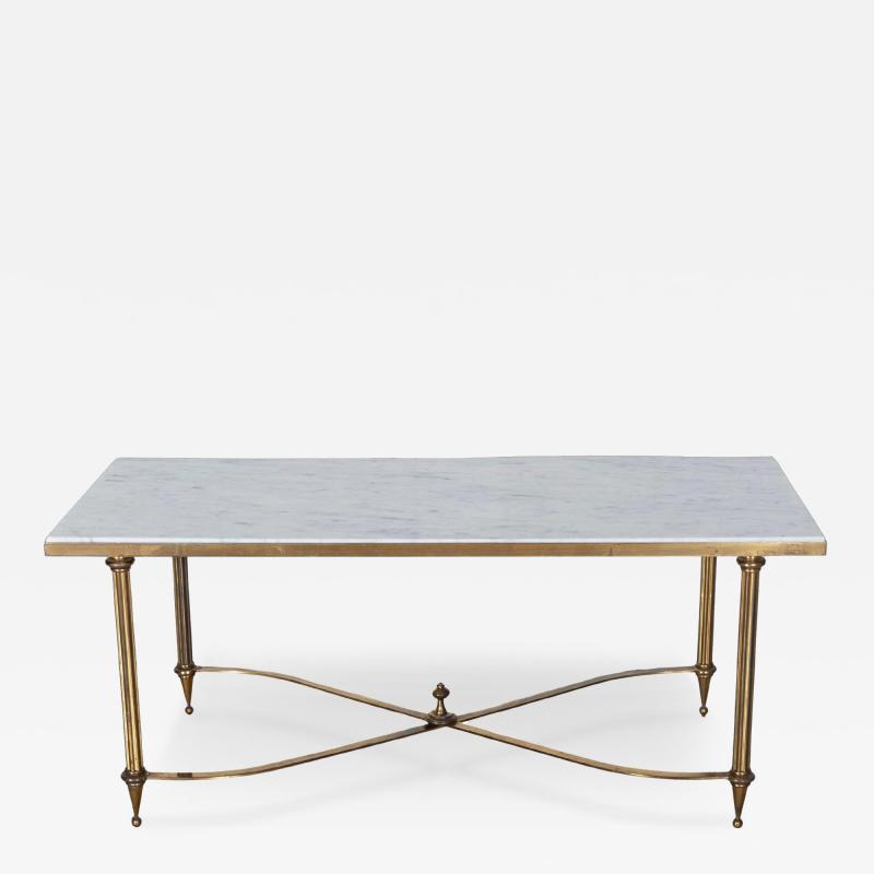  Maison Bagu s Mid Century French Coffee Table by Maison Bagu s with White Marble Top and Brass