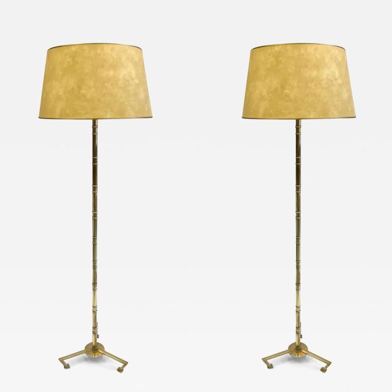  Maison Bagu s Pair French Modern Neoclassical Brass Faux Bamboo Floor Lamps by Maison Bagues