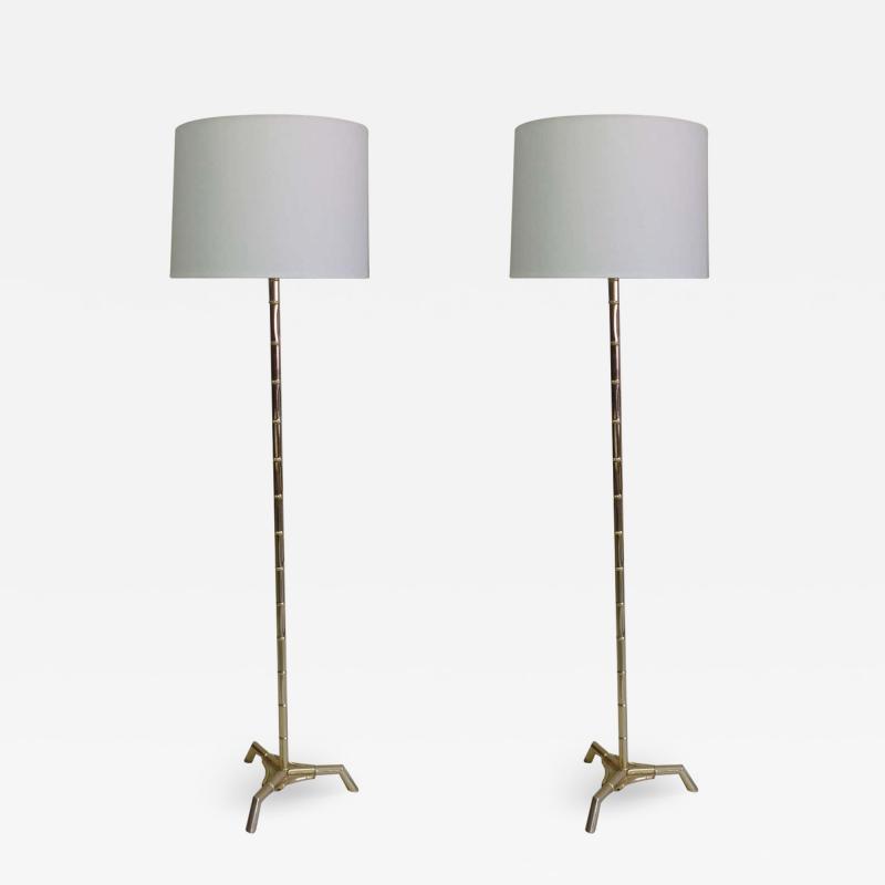  Maison Bagu s Pair Large French Mid Century Brass Faux Bamboo Floor Lamps by Maison Bagues