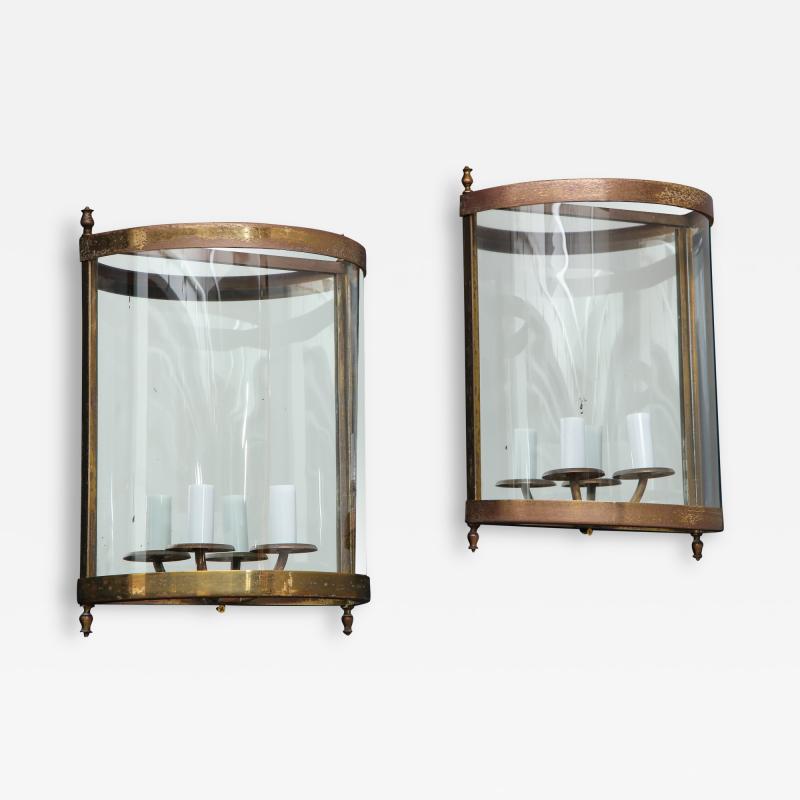  Maison Bagu s Pair of Brass Mirror and Glass Neoclassical Sconces France 1960s