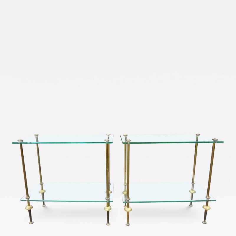  Maison Bagu s Pair of French Maison Bagues Attributed Brass and Glass Tables