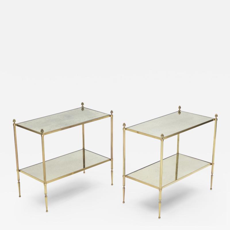  Maison Bagu s Pair of French Maison Bagues brass mirrored two tier end tables 1950s