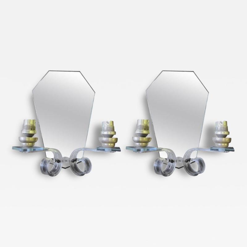  Maison Bagu s Pair of French Mid Century Modern Mirrored Sconces Attributed to Maison Bagues
