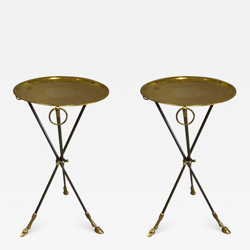  Maison Bagu s Pair of French Mid Century Modern Steel and Brass Side Tables by Maison Bagu s