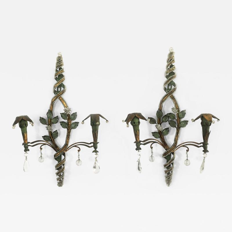  Maison Bagu s Pair of French Tole Gilt Wall Sconces