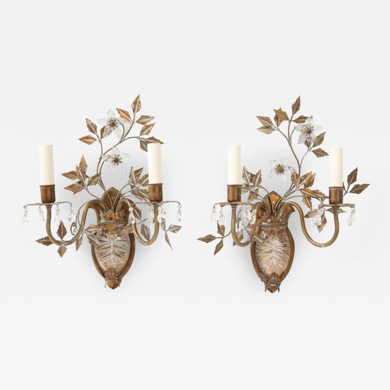  Maison Bagu s Pair of Gilt Metal and Crystal sconces by Maison Bagues