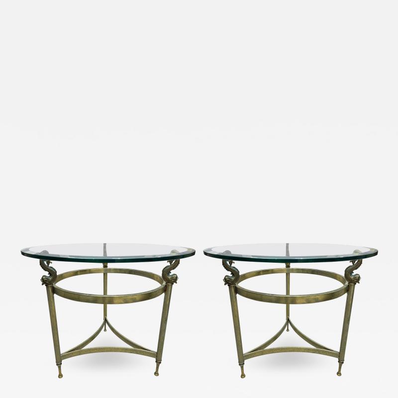  Maison Bagu s Pair of Italian Brass and Glass Tables
