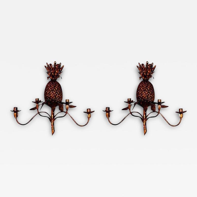  Maison Bagu s Pair of Italian Gilt Metal Pineapple Sconces