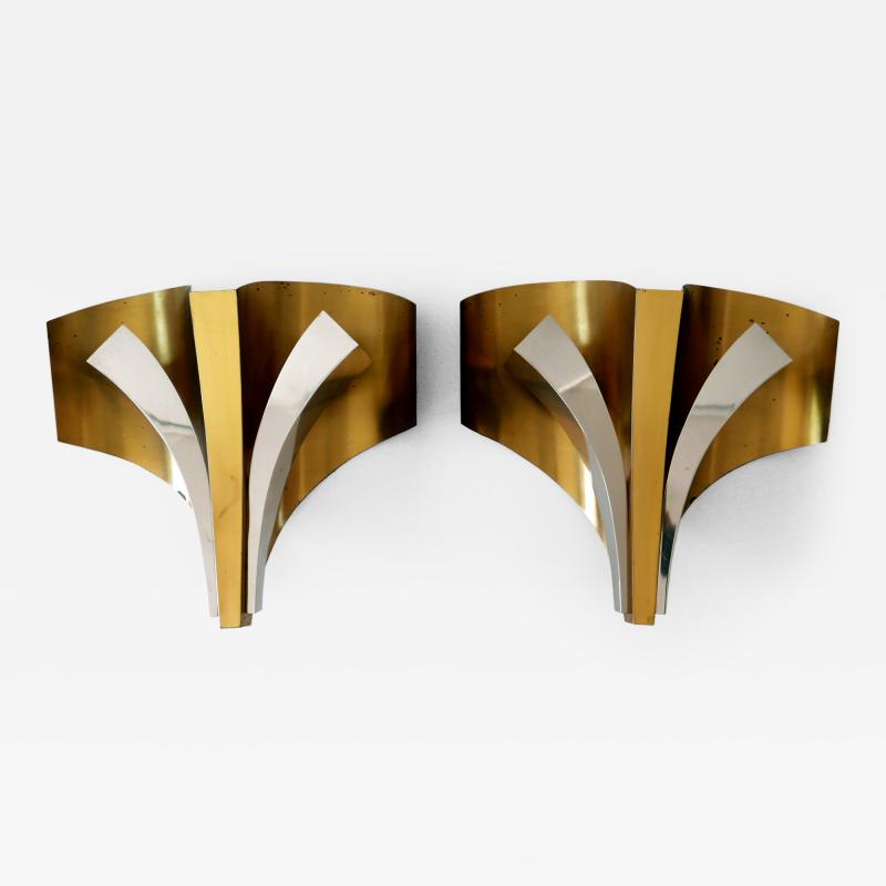  Maison Bagu s Set of Two Large Mid Century Modern Brass Sconces by Maison Bagu s Paris 1960s