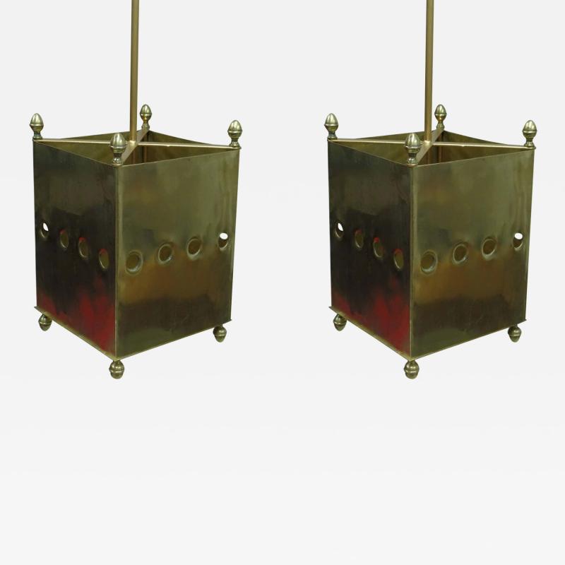  Maison Bagu s Two French Mid Century Modern Neoclassic Brass Pendants Lanterns Maison Bagu s