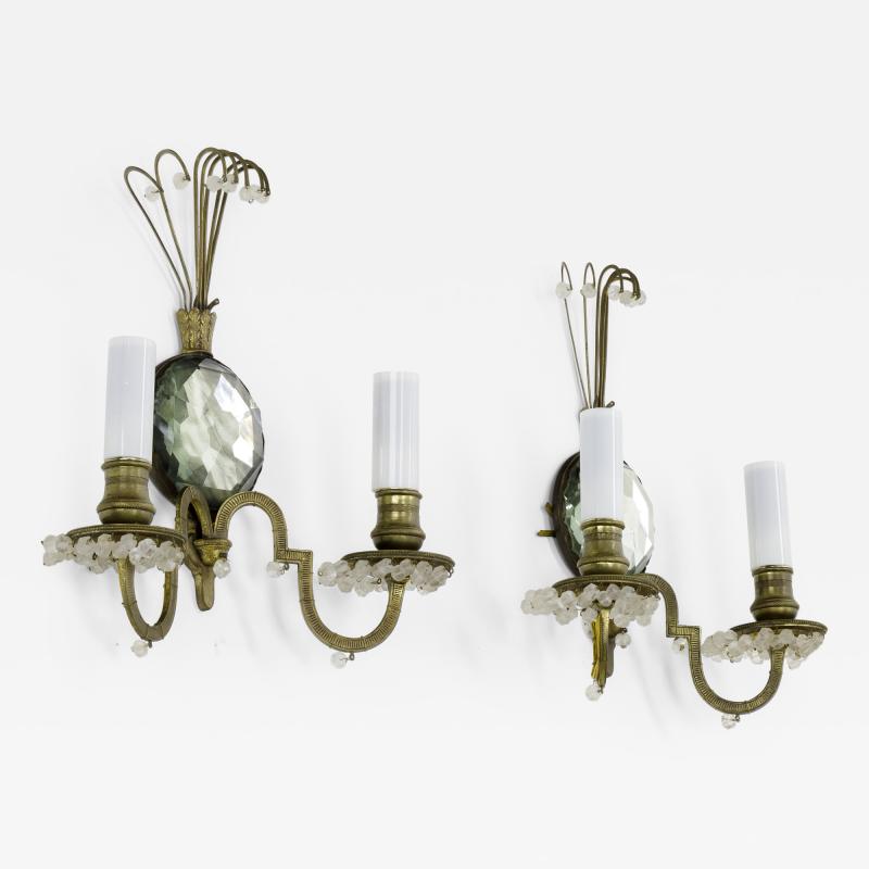  Maison Bagu s maison bagues gold bronze pearled pair of sconces with crystal center