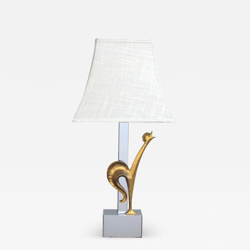  Maison Charles et Fils Maison Charles Attr Gilt bronze and Chrome Rooster Lamp