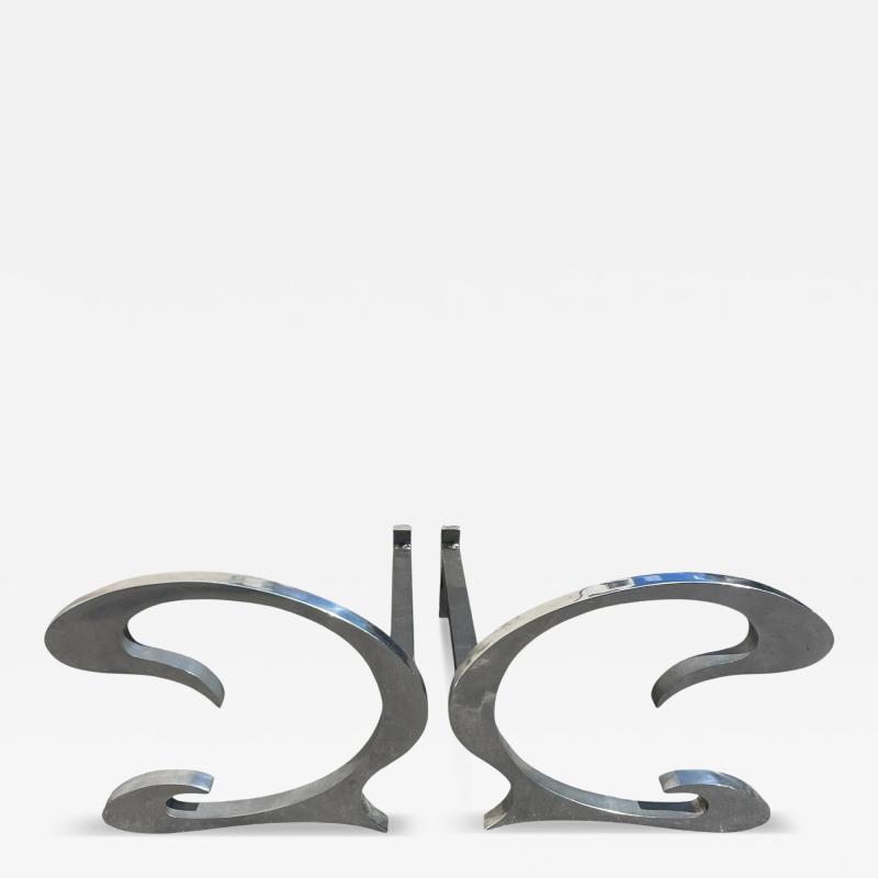  Maison Charles et Fils Pair of 1970s andirons by Charles et Fils