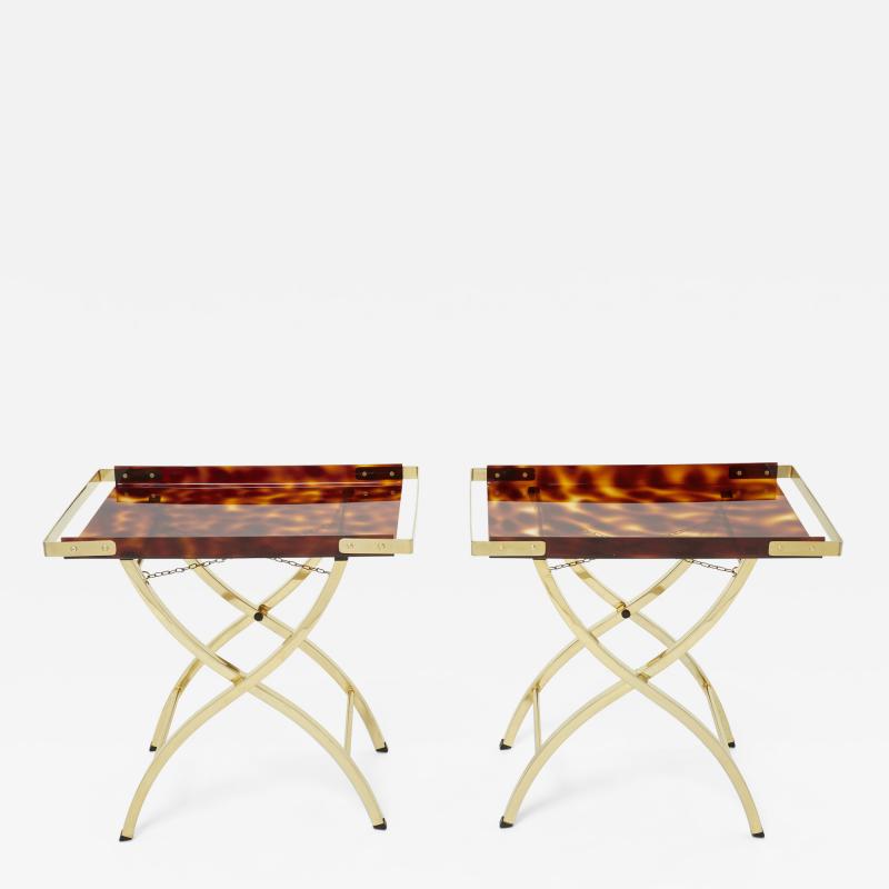  Maison Mercier Freres Mercier Fr res Pair of French side tray tables Faux Tortoise brass Maison Mercier 1970s