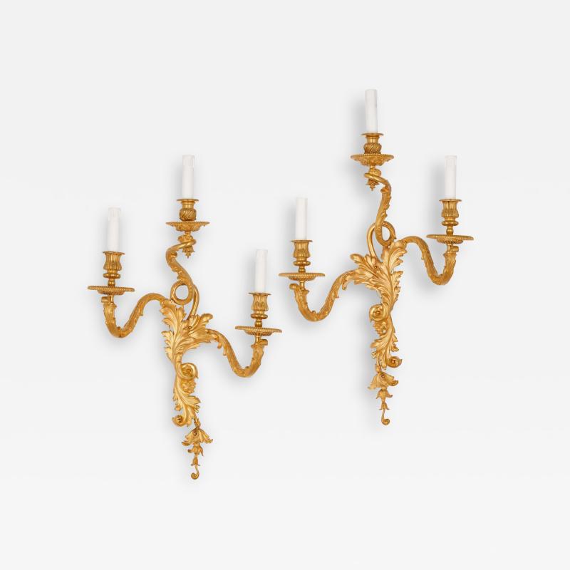  Maison Mottheau et fils Pair of Louis XV Rococo style gilt bronze wall sconces