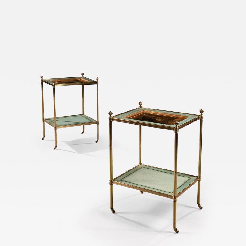  Mallett London FINE PAIR OF MID 20TH CENTURY TWO TIER BRASS ETAGERES BY MALLETT