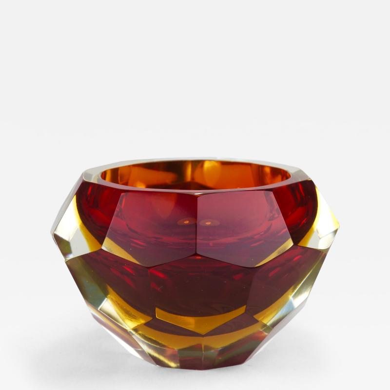  Mandruzzato Mandruzzato Sommerso Faceted Caviar Murano Glass Diamond Bowl Italy 1960s