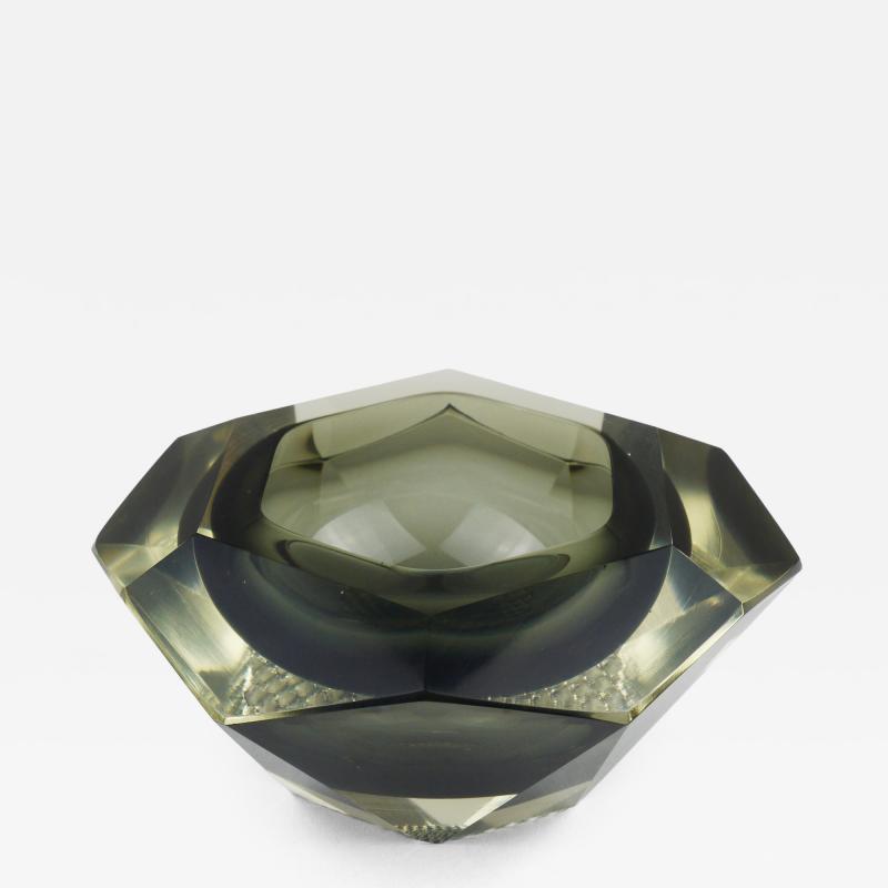 Mandruzzato Mandruzzato Sommerso Faceted Diamond Caviar Bowl Murano Glass Italy 1960s