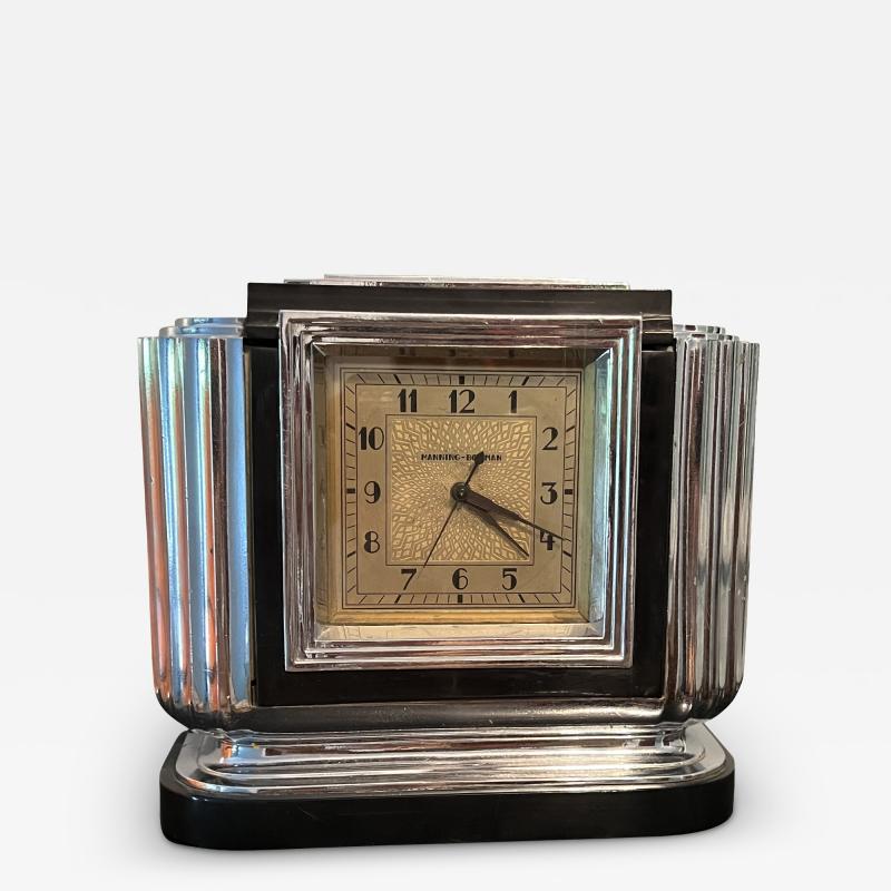  Manning Bowman Co MONUMENTAL ART DECO BLACK BAKELITE AND CHROME CLOCK BY MANNING BOWMAN