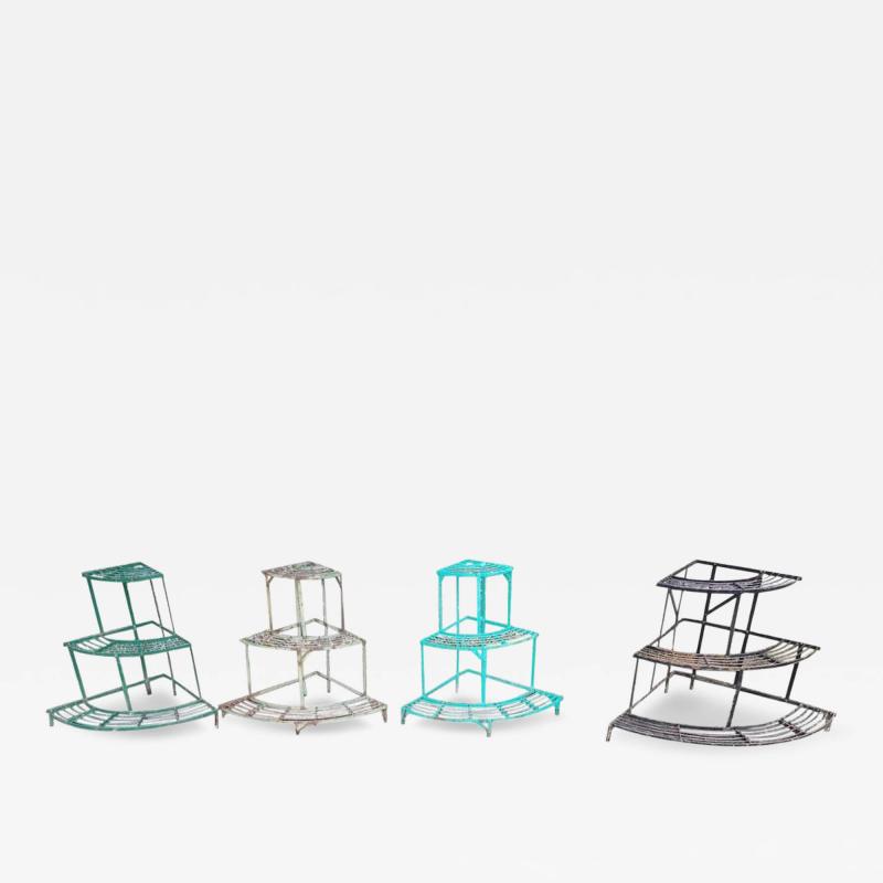  ManuFrance Three French Mid Century Corner Quarter Moon Iron Plant Pot Shelves or Stands