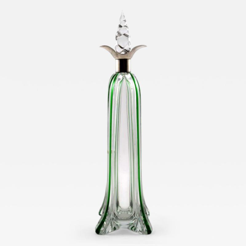  Mappin Webb Art Glass Decanter with Sterling Silver Neck