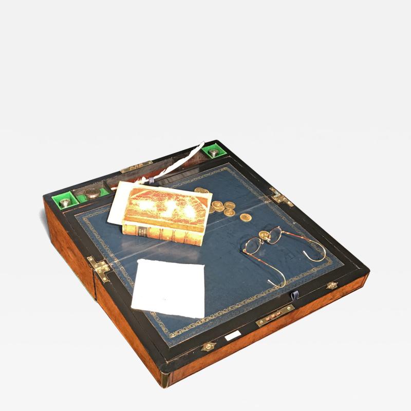  Mappin Webb Burr Walnut and Brass Campaign Writing Box by Mappin Webb