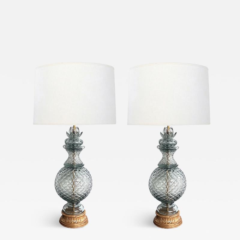  Marbro Lamp Company Impressive Pair of Murano Pale blue Pineapple form Lamps by Seguso for Marbro