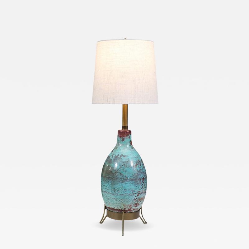  Marbro Lamp Company Mid Century Glazed Ceramic w Brass Tripod Base Table Lamp by Marbro