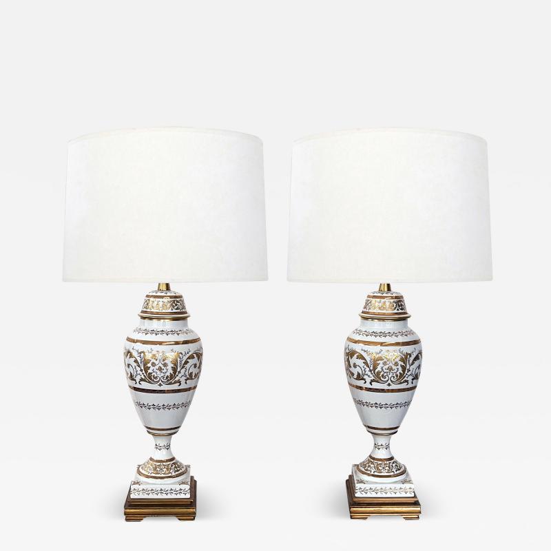  Marbro Lamp Company Pair of French Lidded Jars with Gilt Decoration by Marbro Lamp Co 