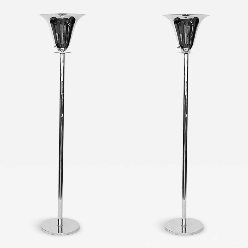  Marbro Lamp Company Pair of Marbro Chrome Lotus Torchiere Lamps