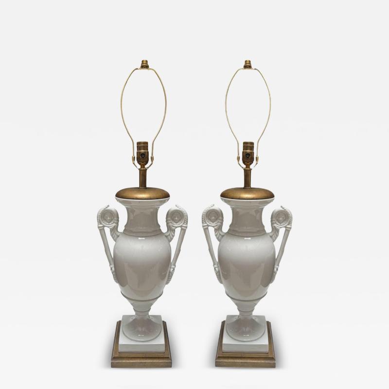  Marbro Lamp Company Pair of Marbro Neoclassical Blanc De Chin Urn Form Table Lamps