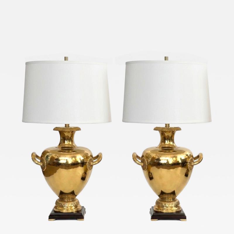  Marbro Lamp Company Striking Pair Hollywood Regency Marbro Polished Brass Hydria Lamps