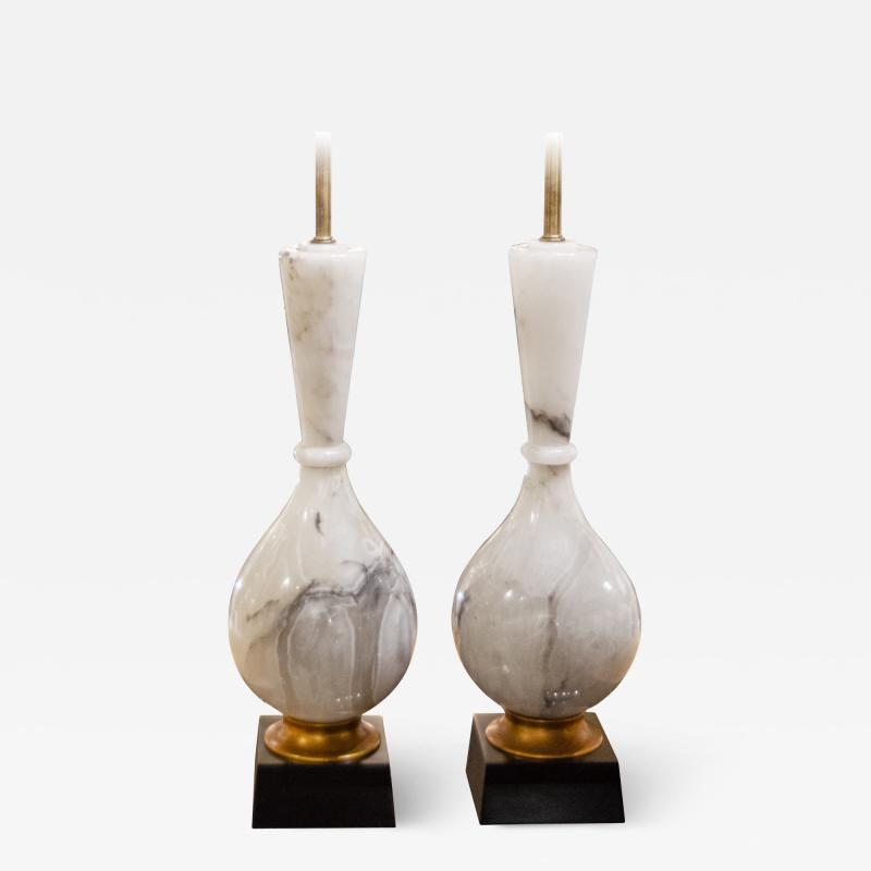  Marbro Lamp Company Substantial Alabaster Giltwood and Lacquer Table Lamps