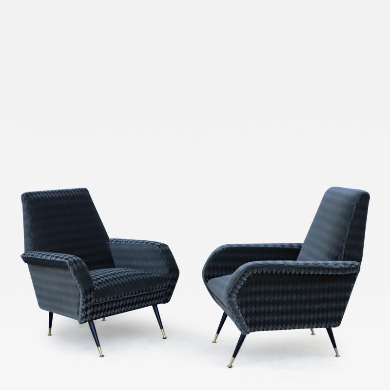 Marco Zanuso Style 1950s Mid Century Modern Italian Lounge Chairs With Donghia Mohair Upholstery