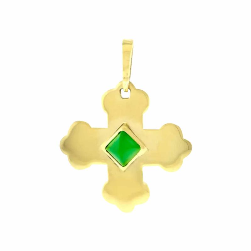  Marina B MARINA B 18KT YELLOW GOLD LAZARUS CROSS PENDANT WITH CHRYSOPRASE