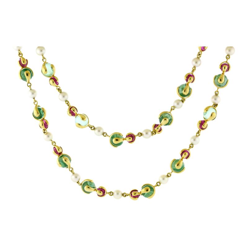  Marina B Marina B Cardan Long Green and Pink Russian Quartz Necklace
