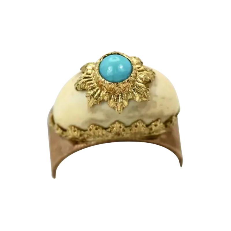  Mario Buccellati Mario Buccellati 18 Karat Textured Brushed Gold Ring Turquoise