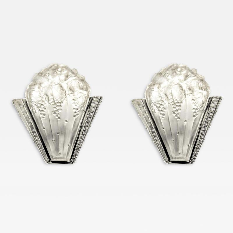  Marius Ernest Sabino A Pair of French Art Deco Grapes Wall Sconces by Sabino