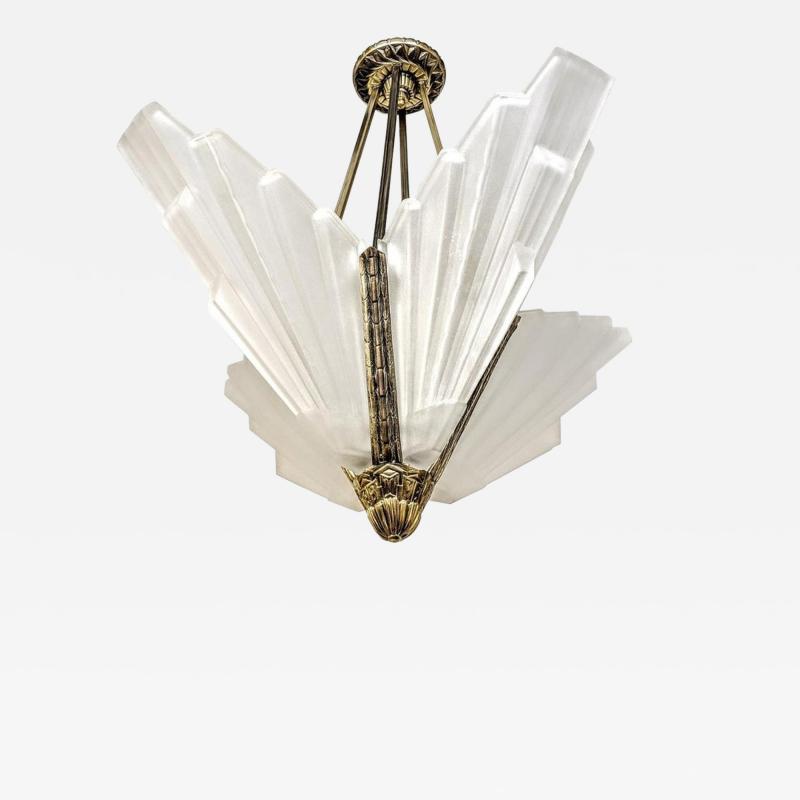  Marius Ernest Sabino French Art Deco Chandelier Four Shades by Sabino