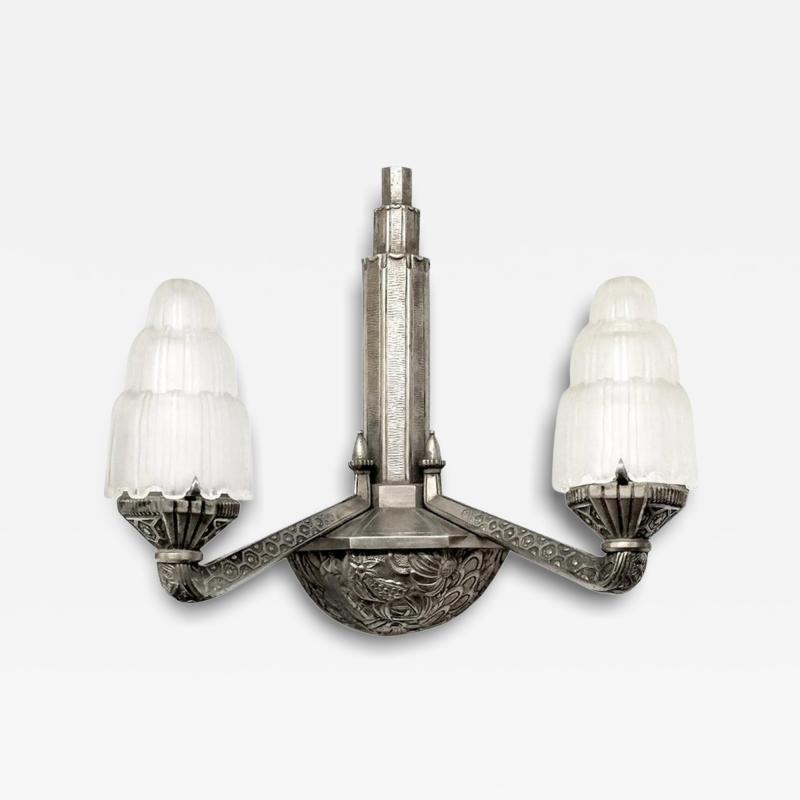  Marius Ernest Sabino French Art Deco Waterfall Wall Sconces Signed by Sabino