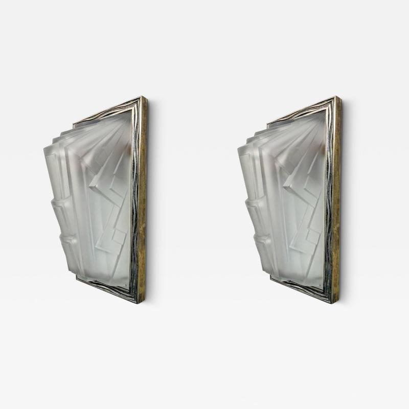  Marius Ernest Sabino Pair of French Art Deco Wall Sconces By Sabino