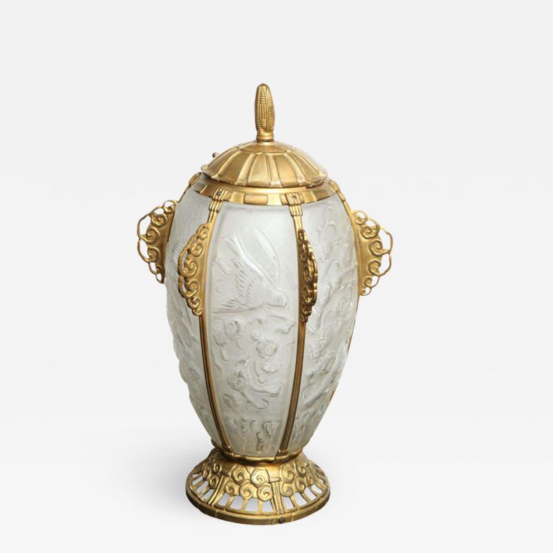  Marius Ernest Sabino Rare Art Deco Lamp by Sabino