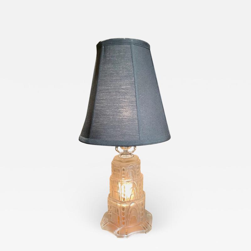  Marius Ernest Sabino Sabino Art Deco Stepped Glass Table Lamp French